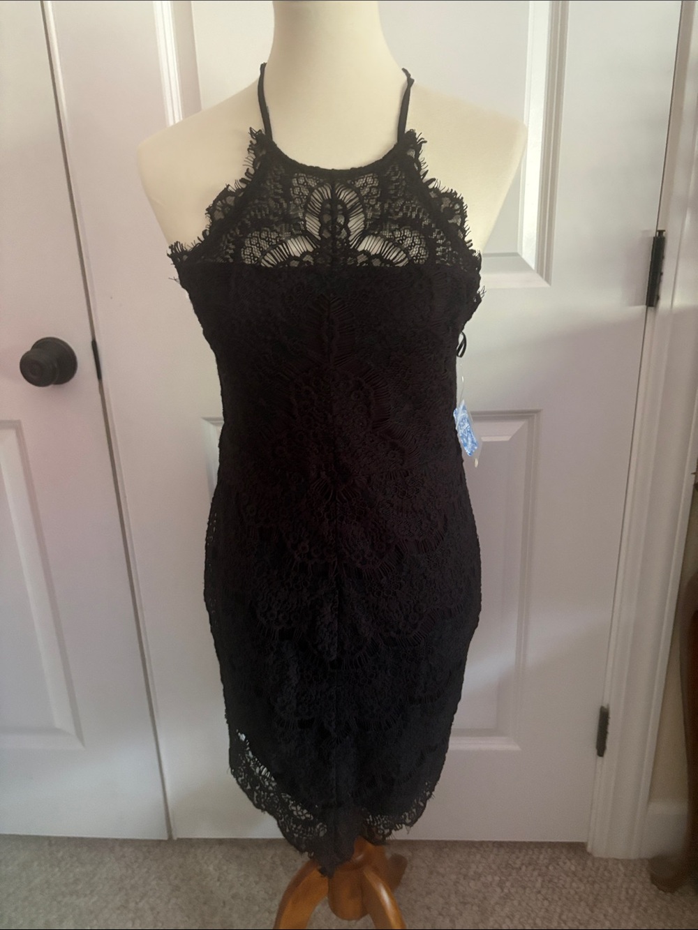 NWT Free People Black Lace Halter Sheath Dress size Small